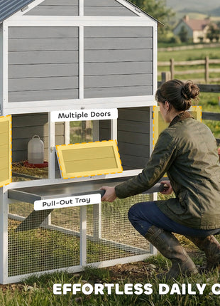 77" Large Chicken Coop for 6-8 Chickens, Outdoor Wooden Hen House Poultry Cage with Run, Nesting Boxes, Waterproof Roof