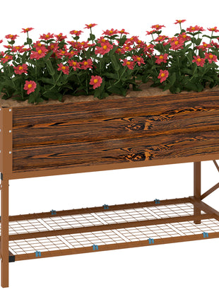 Galvanized Raised Garden Bed, Metal Planter Box with Legs, Storage Shelf and Bed Liner, Dark Brown