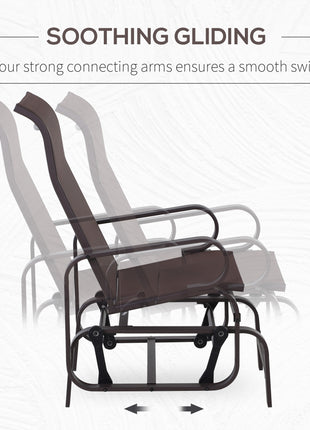 1-Person Outdoor Glider Swing, Single Rocker, Ergonomic Head Support, with Lightweight Metal & Mesh Construction, Supports Up to 352 lbs., for Backyard, Garden, Porch, Brown