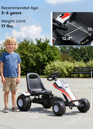 Pedal Go Kart Children Ride on Car Racing Style with Adjustable Seat, Plastic Wheels, Handbrake and Shift Lever, White