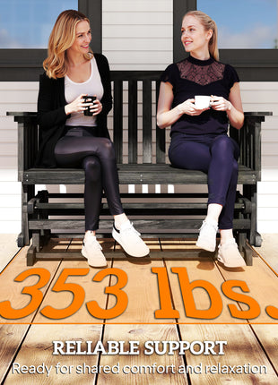 2-Person Patio Swing Glider Bench with Quick Drying Design and Wide Armrest, Wood Rocking Chair Loveseat for Backyard Garden Porch, Black