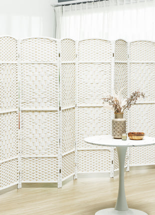 Folding Room Divider Screen 6 Panel 6' Tall Privacy Screen Freestanding Wood Partition for Home Office, White