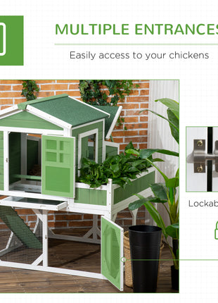 49" Small Chicken Coop Hen House with Garden Space, Chicken House Outdoor Run Cage with Weather Protection, 2-4 Birds, Green