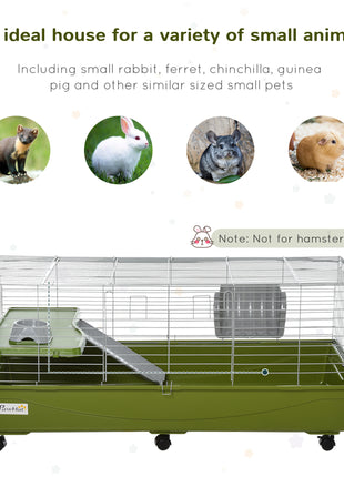 47" Small Animal Cage Chinchilla Guinea Pig Hutch Pet House with Platform Ramp, Food Dish, Wheels, & Water Bottle