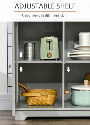 Kitchen Storage Cabinet, Sideboard Floor Cupboard with Solid Wood Top, Adjustable Shelf, and 3 Drawers, Gray
