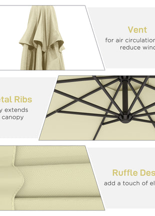 10' Cantilever Tilt Offset Patio Umbrella w/ UV & Water Safe Material & Cross Base (Weight Not Included), Beige