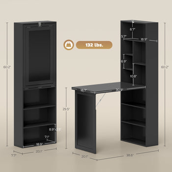 Fold-out Convertible Home Office Desk, Wall Mount Computer Desk with Blackboard and Side Shelf, Black