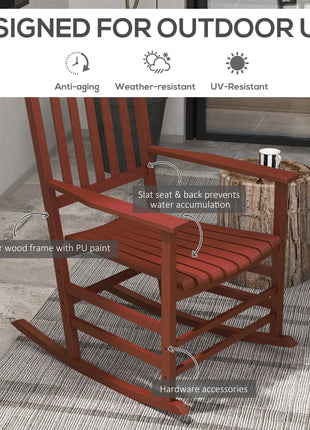 Outdoor Rocking Chair Set of 2, Patio Rocking Chair with Smooth Curves, High Density Wooden Rockers for Lawn Garden Porch, Supports Up to 350lbs, Wine Red