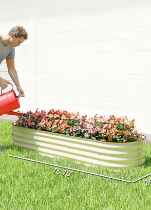 6.4' x 2' x 1' Galvanized Raised Garden Bed Kit, Metal Planter Box with Safety Edging, Cream