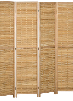Hand Woven Room Divider, 4 Panel Bamboo Folding Privacy Screen for Home Office, 47.25"x67"x0.75", Natural