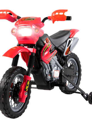 6V Kids Motorcycle, Electric Motorcycle with Dirt Bike Style, Street Bike Design Battery Powered Ride On Toy with Training Wheels, Headlight, Music, Ages 5-8, Red