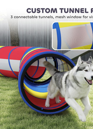 Dog Agility Training Equipment, 12-Piece Dog Obstacle Course with Adjustable Hurdle & Ring, 4 Tunnels, Weave Poles