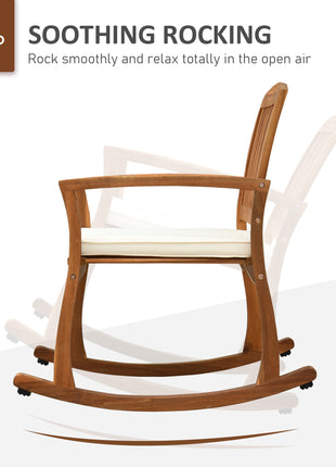 Outdoor Rocking Chair with Cushion, Acacia Wood Patio Rocker for Backyard, Patio, Home, Teak Tone
