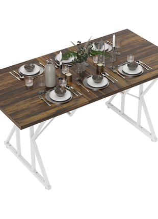 47"-63" Extendable Dining Table for 4-6, Farmhouse Expandable Kitchen Table with Heavy Duty Trestle Base, Brown