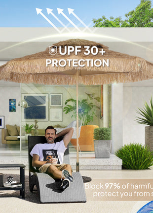 10 ft. Hula Thatched Tiki Patio Outdoor Umbrella with 8 Ribs, UPF30+, for Garden, Backyard, Deck, Pool, Natural