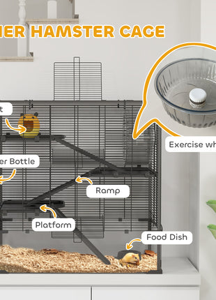 4 Tier Hamster Cage with Deep Tempered Glass Bottom, Running Wheel, Hut, Water Bottle, Food Dish, 31" x 19" x 31.5"