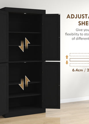 72" Kitchen Cabinet, Pantry Storage Cabinet with Doors and Shelves, Freestanding Food Pantry Cabinet, Black Wood Grain