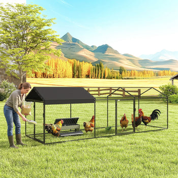 Large Metal Chicken Coop, Chicken Run with Waterproof & Anti-UV Cover for 3-5 Poultry, Outdoor Poultry Cage Rabbit Hutch