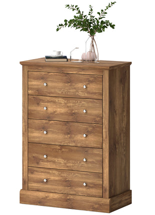 31" Wide Farmhouse Chest of Drawers with 5 Drawers, Dresser for Bedroom with Wood Top for Living Room, Brown