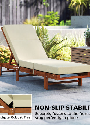 Set of 2 Chaise Lounge Cushion, 4" Thick Outdoor Lounge Chair Cushions with Ties for Patio, 21" x 72", Cream White
