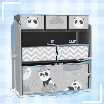 Toy Storage Organizer with 6 Storage Bins and 3-Tier Bookshelf, Toy Storage Shelf for Bedroom, Animal Design, Gray