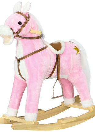 Rocking Horse Toddler Ride On Horse with Sound Saddle, Pink