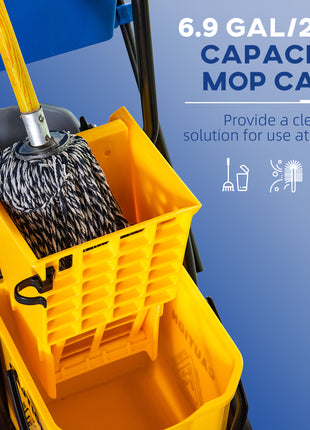 2 x 6.9 Gallon Mop Water Bucket Wringer Cart with Easy to Use Side Press Wringer, Smooth Wheels, Mop-Handle Holder