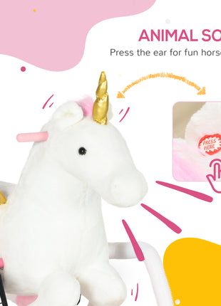 Kids Spring Rocking Horse Unicon, Ride on Horse for Girls and Boys with Sounds, Plush Animal Ride-on Toy with Soft Feel, Interactive Toy for Kids, Pink