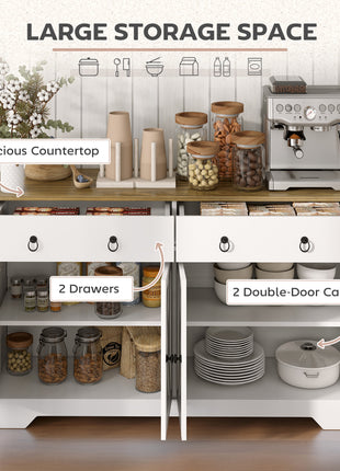 Kitchen Storage Sideboard, Farmhouse Buffet Cabinet with Barn Style Doors, Drawers, Adjustable Shelves, White