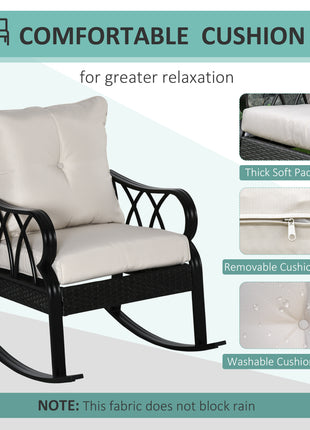 Outdoor Wicker Rocking Chair with Padded Cushions, Aluminum Furniture Rattan Porch Rocker Chair w/ Armrest for Garden, Patio, and Backyard, Khaki