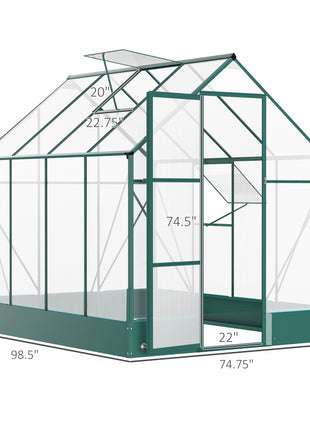 8' x 6' Greenhouse for Outdoors, Polycarbonate Greenhouse with Roof Vent and Rain Gutter, Aluminum Walk-in for Outside for Patio Backyard Garden, Green