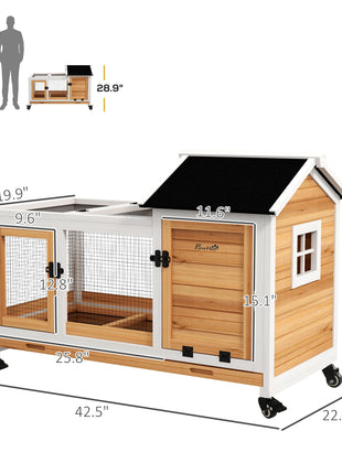Wooden Rabbit Hutch with Wheels, Run, Slide-out Tray for Small Animals, Guinea Pig, Yellow
