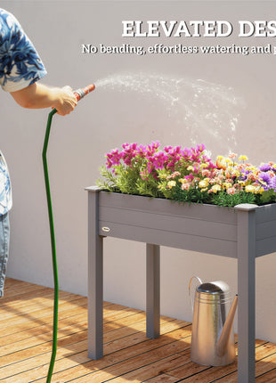 34" Raised Garden Bed, Elevated Wooden Planter Box with Holes for Vegetables, Herb, Flowers for Backyard, Dark Gray