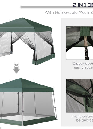 Slant Leg Pop Up Canopy Tent with Netting and Carry Bag, Instant Sun Shelter, Tents for Parties, Height Adjustable, for Outdoor, Garden, Patio, (11.5'x11.5' Base / 10'x10' Top), Green