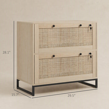 Lockable Filing Cabinet, Boho 2 Drawer File Cabinet with Adjustable Hanging Bar for Letter, A4 and Legal Size, Natural