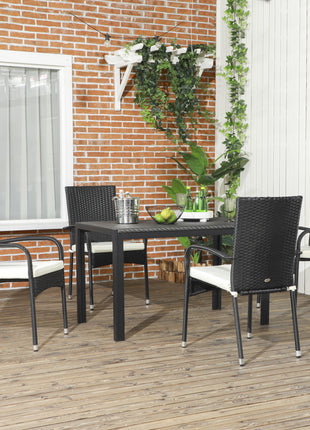 Stackable 4 PE Rattan Outdoor Dining Chairs with Cushions, Patio Wicker Dining Chairs with Armrests & Backrest, Cream White