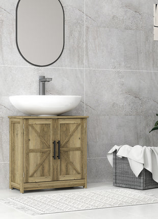 Farmhouse Pedestal Sink Storage Cabinet, Bathroom Sink Cabinet with 2 Barn Doors and Adjustable Shelf, Light Gray