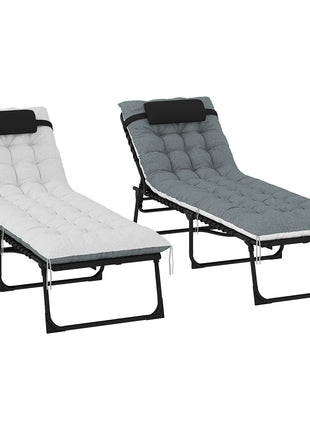 Outdoor Chaise Lounge Chair Set of 2, 5-Level Adjustable Folding Pool Lounge Chairs with Cushions, Black/Gray