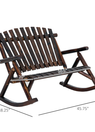 Wooden Porch Rocking Chair, Wood Double Adirondack, Rocker for Indoor or Outdoor with High Rise Slatted Back, Carbonized