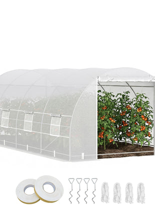 20' x 10' x 7' Walk-In Tunnel Greenhouse with Zippered Door & 8 Mesh Windows, Large Garden Green House Kit, Galvanized Steel Frame, White
