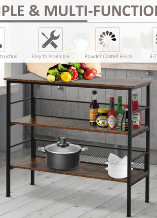 3-Tier Console Table Industrial Style Storage Metal Wooden Shelf with a Robust Multi-Functional Design & Adjustable Feet, Black