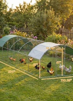 Large Metal Chicken Coop with Waterproof and Anti-UV Cover for Yard, Outdoor, Duck, Rabbit, 9.2' x 31.2' x 6.5'