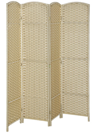 Folding Room Divider Screen 4 Panel 5.6 ' Tall Privacy Screen Freestanding Room Partition for Home Office, Beige