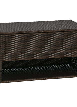 Outdoor Deck Box & Shoe Storage, PE Rattan Wicker Towel Rack with Liner for Indoor, Outdoor, Patio Furniture Cushions, Pool, Garden Tools, Brown