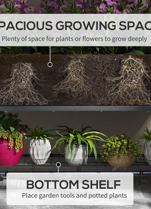 Raised Garden Bed with Legs and Cover, Metal Elevated Planter Box with Bottom Shelf and Liner for Vegetables, Black