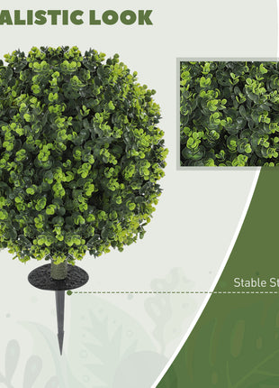 2 Pack 1.3ft Artificial Ball Eucalyptus Topiary with Ground Stake, UV Resistant Faux Greenery for Indoor Outdoor