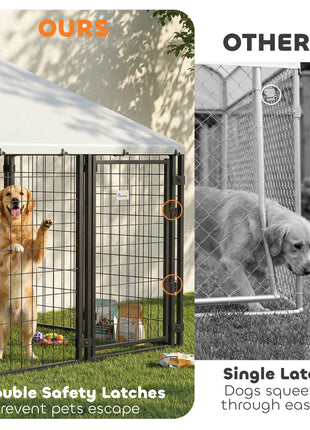Lockable Dog House Kennel with Water-resistant Roof for Small and Medium Sized Pets, 4.7' x 4.7' x 5.1', Silver