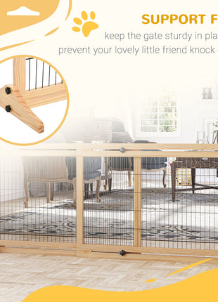 71" W x 27" H Extra Wide Freestanding Pet Gate with Adjustable Length Dog, Cat, Barrier for House, Doorway, Hallway, Natural