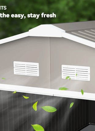 Garden Metal Shed, Storage Shed Utility Storage with Double Locking Doors for Bike, Yard Tools, Light Gray