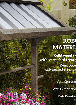 Wooden Wishing Well Planter, Raised Garden Bed with Galvanized Canopy, Hexagon Raised Flower Bed for Garden, Light Gray